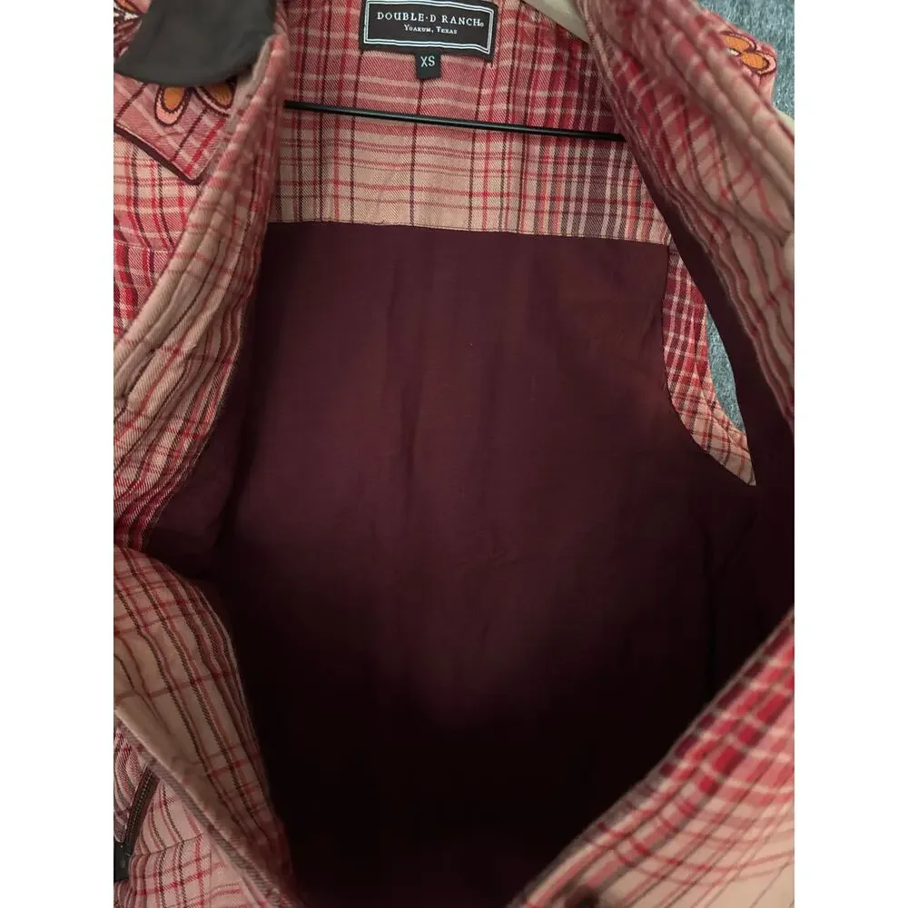 Double D Rach Comal Plaid‎ Vest Pink Peachy Hues Embroidered Concho Buttons XS